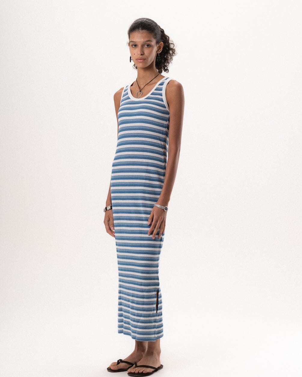 Female Blue Horizontal Striped Knit Dress