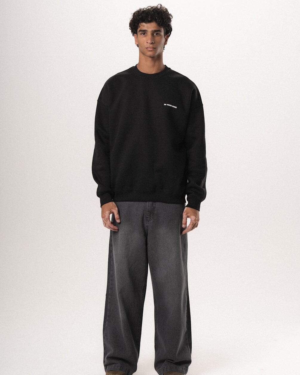 Black Basic Oversized Crewneck