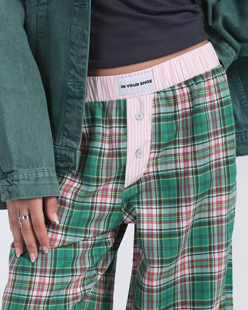 Pink Green Multicolor Plaid Boxer Pants