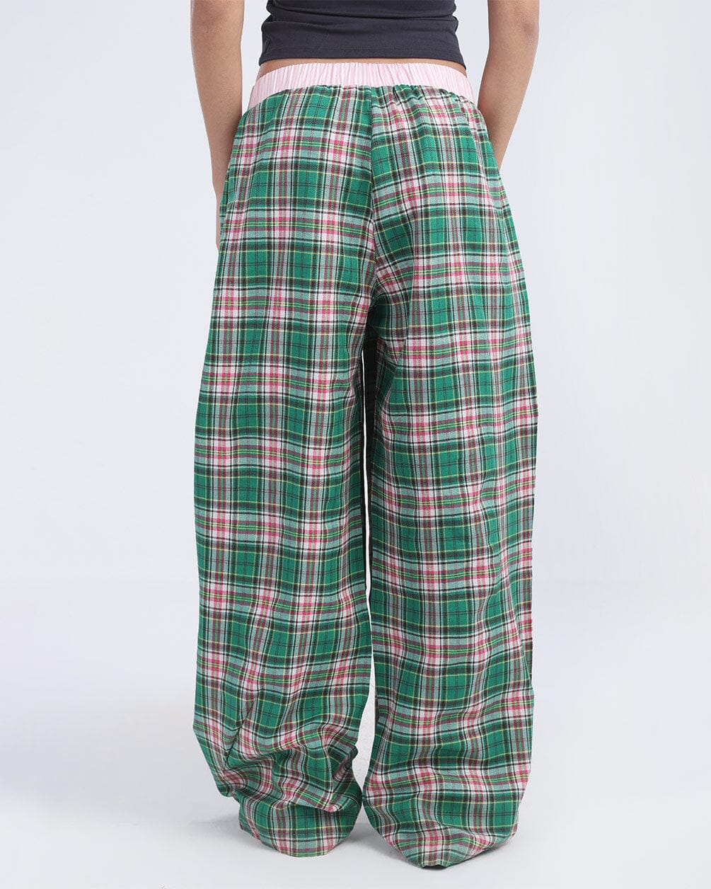 Pink Green Multicolor Plaid Boxer Pants