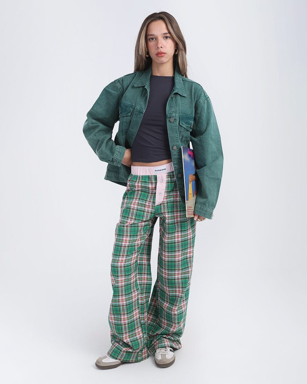 Pink Green Multicolor Plaid Boxer Pants