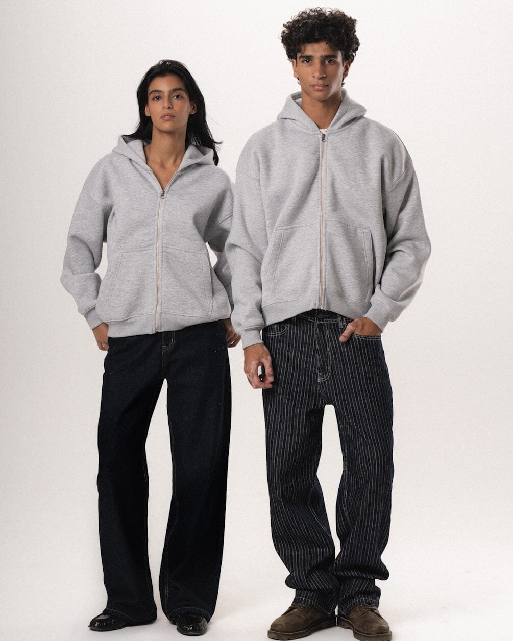 Heather Grey Basic Boxy Zip-Up Hoodie