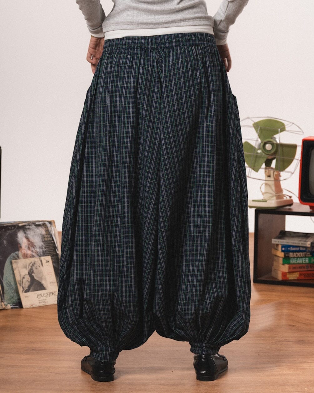 Navy Plaid Balloon Pants