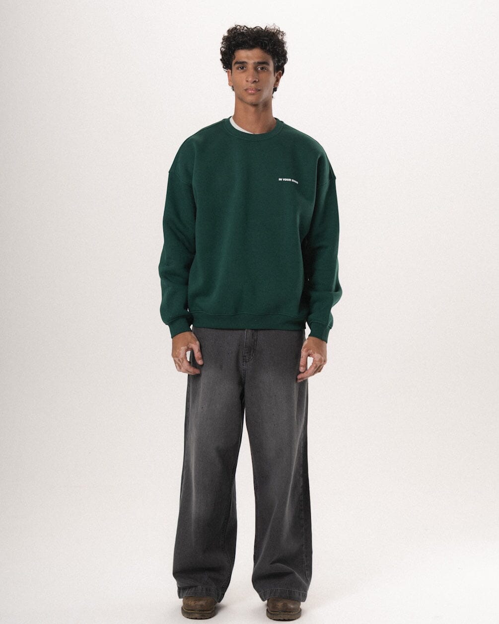 Green Basic Oversized Crewneck