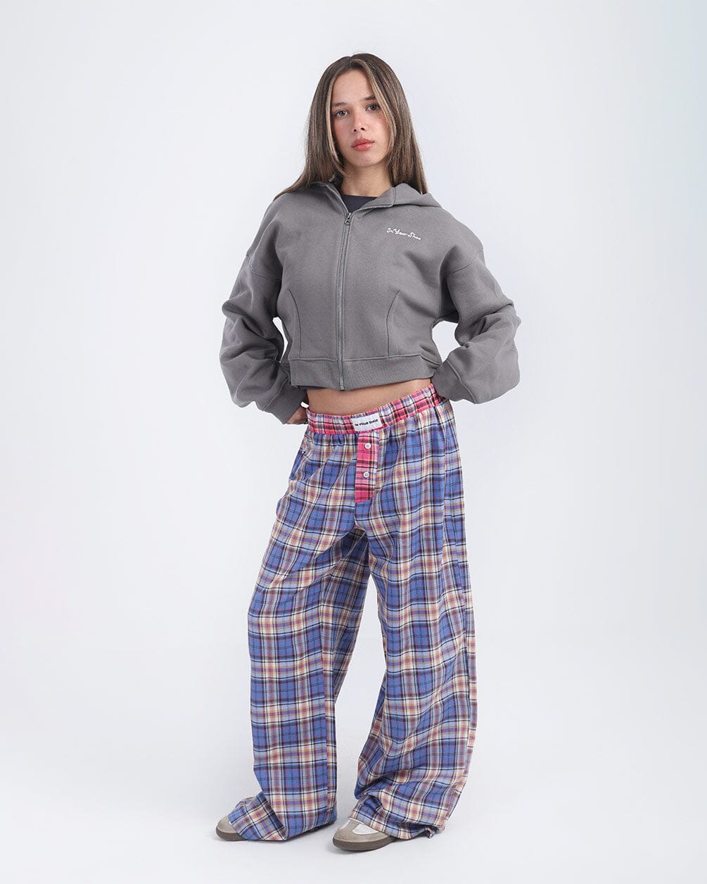 Blue Pink Multicolor Plaid Boxer Pants