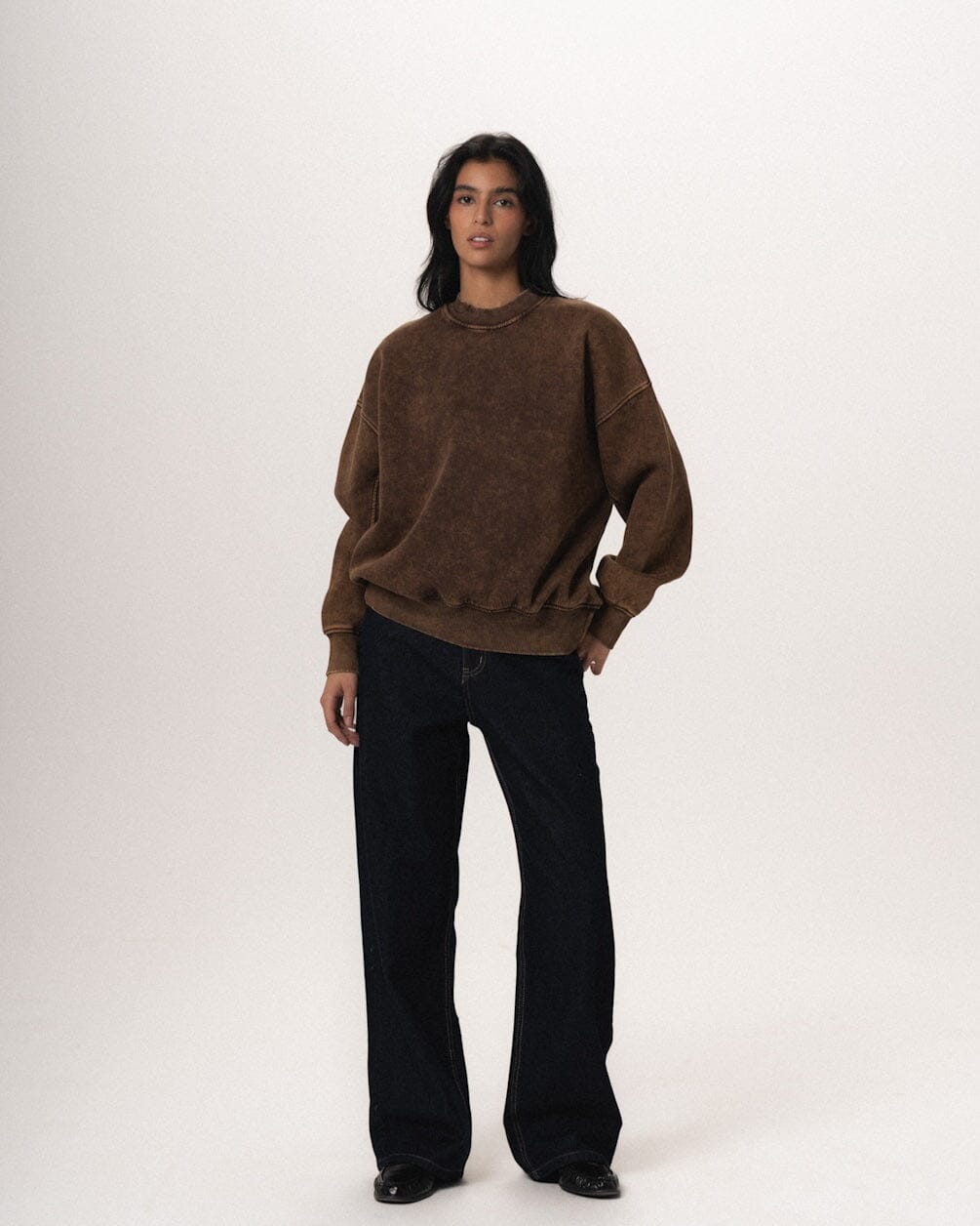 Brown Washed Boxy Crewneck