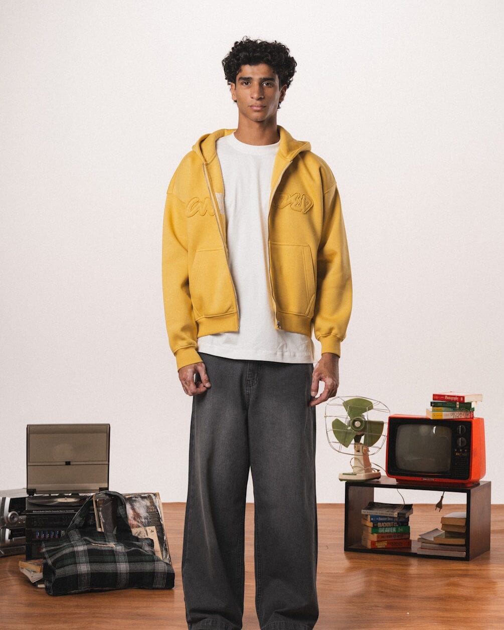 Mustard Guarded Boxy Zip-Up Hoodie