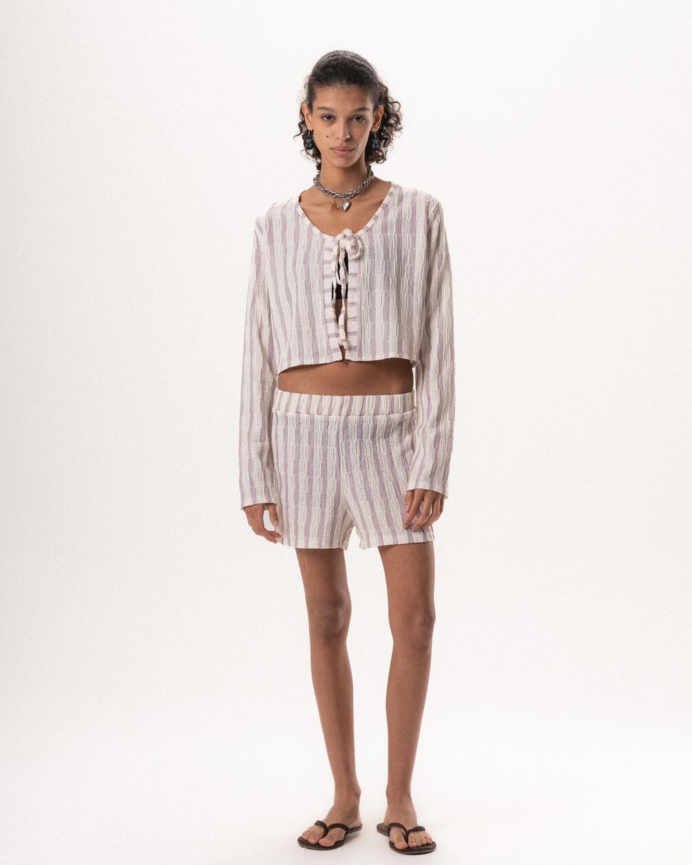 Female Pink Striped Long Sleeve Knit Top